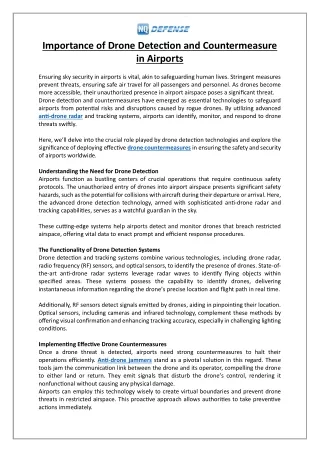 Importance of Drone Detection and Countermeasure in Airports