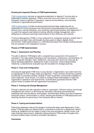 Knowing the Important Phases of ITSM Implementation