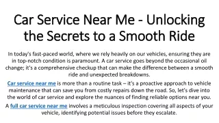 Car Service Near Me - Unlocking the Secrets to a Smooth Ride