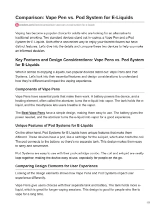 Comparison: Vape Pen vs. Pod System for E-Liquids