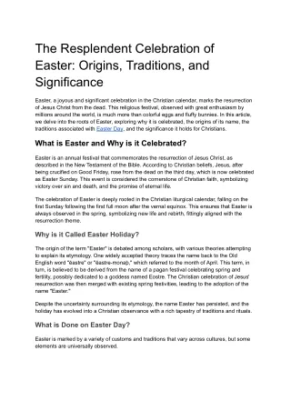 The Resplendent Celebration of Easter_ Origins, Traditions, and Significance