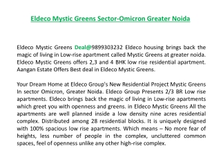 Eldeco Mystic Greens Deal@9899303232, Eldeco Mystic Noida