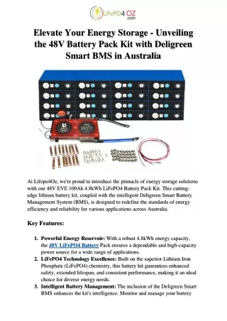 Elevate Your Energy Storage - Unveiling the 48V Battery Pack Kit with Deligreen Smart BMS in Australia