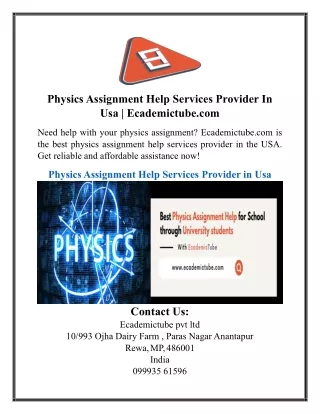 Physics Assignment Help Services Provider In Usa | Ecademictube.com