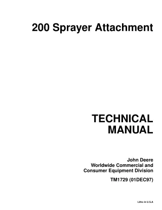 John Deere 200 Sprayer Attachment Service Repair Manual