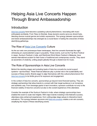 Helping Asia Live Concerts Happen Through Brand Ambassadorship