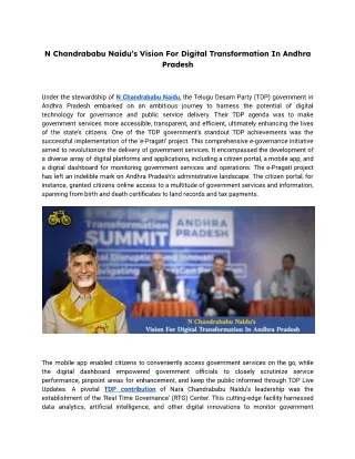 N Chandrababu Naidu’s Vision For Digital Transformation In Andhra Pradesh