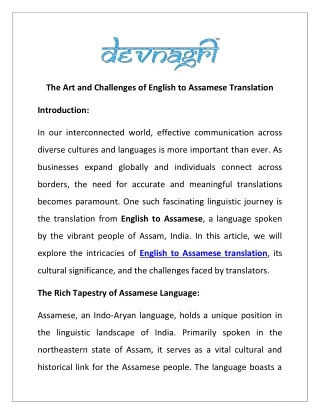 The Art and Challenges of English to Assamese Translation