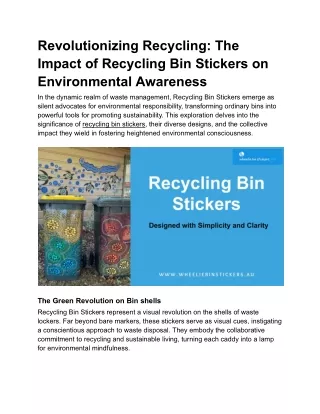 Recycling Bin Stickers Transform Bins into Eco-Educational Ambassadors