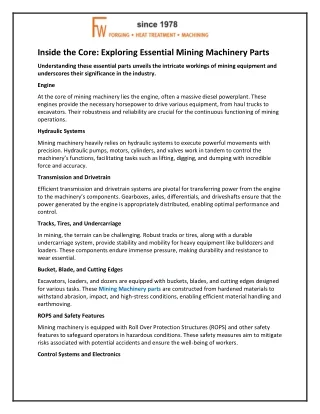 Inside the Core and Exploring Essential Mining Machinery Parts