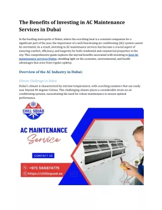 The Benefits of Investing in AC Maintenance Services in Dubai