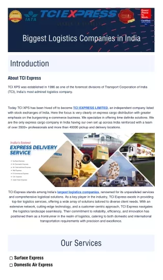 Biggest logistics Company- TCI Express