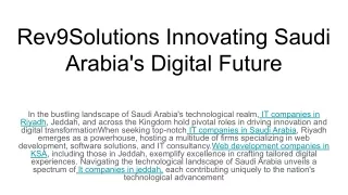 Rev9Solutions Innovating Saudi Arabia's Digital Future