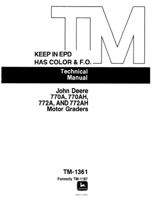 JOHN DEERE 770AH Motor Grader Service Repair Manual (tm1361)