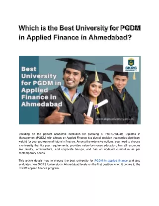 Which is the Best University for PGDM in Applied Finance in Ahmedabad?