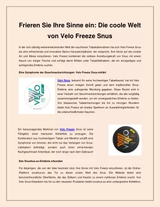 Frieren Sie Ihre Sinne ein - Die coole Welt von Velo Freeze Snus