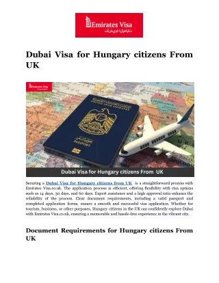 Dubai Visa for Hungary citizens From  UK