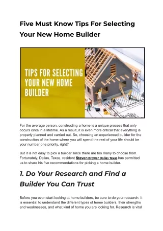 Must-Know Tips for Your New Home Builder