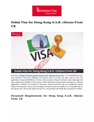 Dubai Visa for Hong Kong S.A.R. citizens From  UK