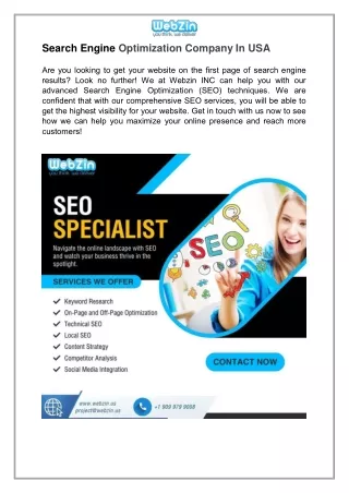 Search Engine Optimization Company In USA