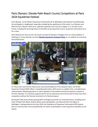 Paris Olympic Elevate Palm Beach County Competitors at Paris 2024 Equestrian Festival