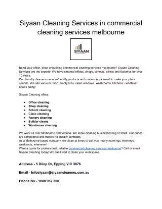 Siyaan Cleaning Services in commercial cleaning services melbourne