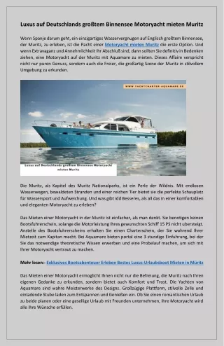 Erleben Sie Wasservergnügen pur Motoryacht mieten Müritz