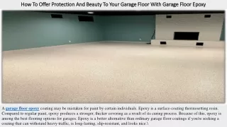 How To Offer Protection And Beauty To Your Garage Floor With Garage Floor Epoxy