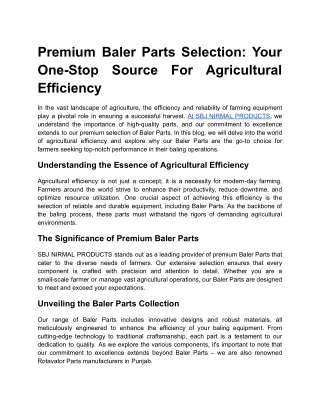 Premium Baler Parts Selection: Your One-Stop Source For Agricultural Efficiency