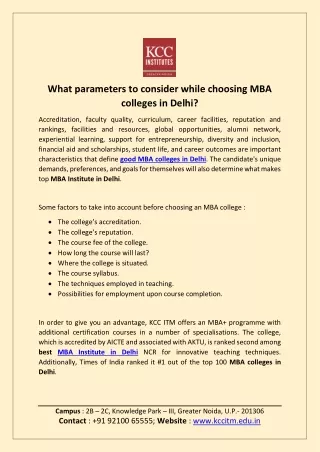 What Factors to take into account while choosing MBA colleges in Delhi