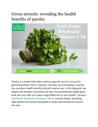 Green miracle: revealing the health benefits of parsley