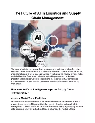 The Future of AI in Logistics and Supply Chain Management