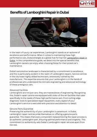 Benefits of Lamborghini Repair in Dubai