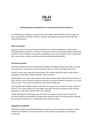 Understanding the Anodizing Process - HLH Rapid