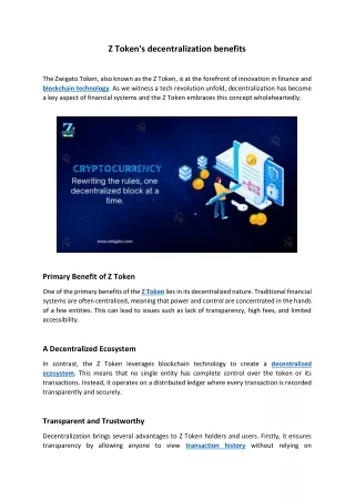 Z Token's decentralization benefits