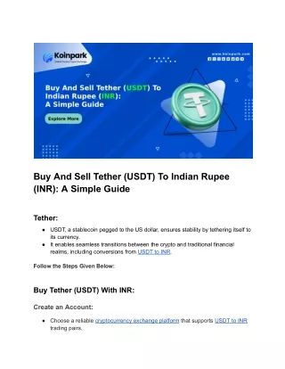 Buy And Sell Tether (USDT) To Indian Rupee (INR)_ A Simple Guide