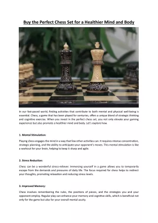 Buy the Perfect Chess Set for a Healthier Mind and Body