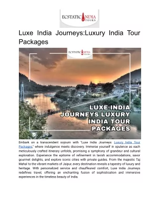 Luxe India Journeys: Luxury India Tour Packages