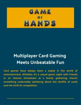 Game of Hands: Your Passport to Multiplayer Card Adventures