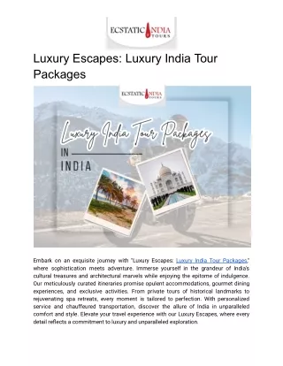 Luxury Escapes: Luxury India Tour Packages