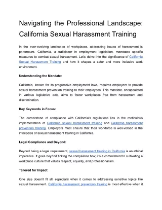 Navigating the Professional Landscape: California Sexual Harassment Training
