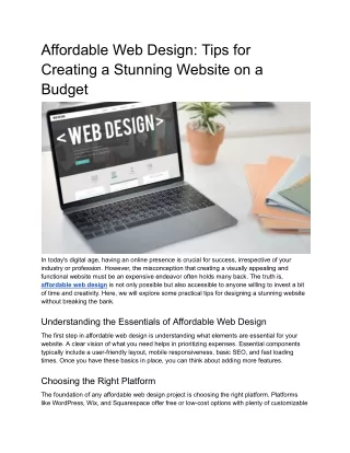 Affordable Web Design - Create Stunning Sites on a Budget
