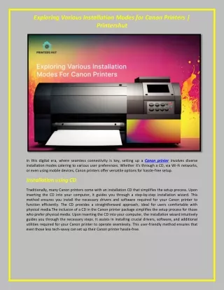 Printershut | Exploring Various Installation Modes for Canon Printers