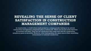 Revealing the Sense of Client Satisfaction in Construction Management Companies