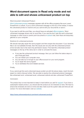 Word document opens in Readonly mode and not able to edit and shows unlicensed