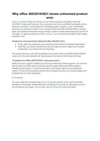 Why office 365_2019_2021 shows unlicensed product error