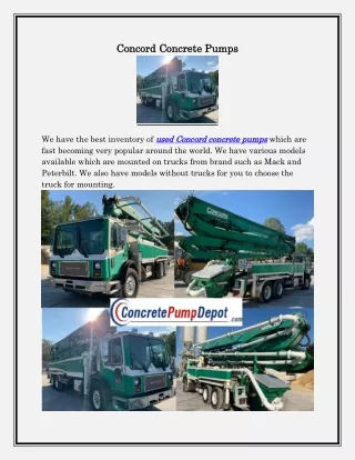 Concrete Pumps from Concord, concretepumpdepot