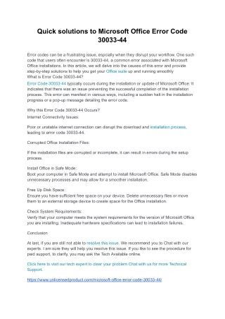 Quick solutions to Microsoft Office Error Code 30033-44