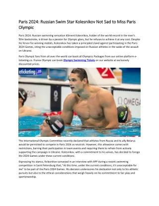Paris 2024 Russian Swim Star Kolesnikov Not Sad to Miss Paris Olympic