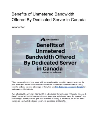 Benefits of Unmetered Bandwidth Offered By Dedicated Server in Canada